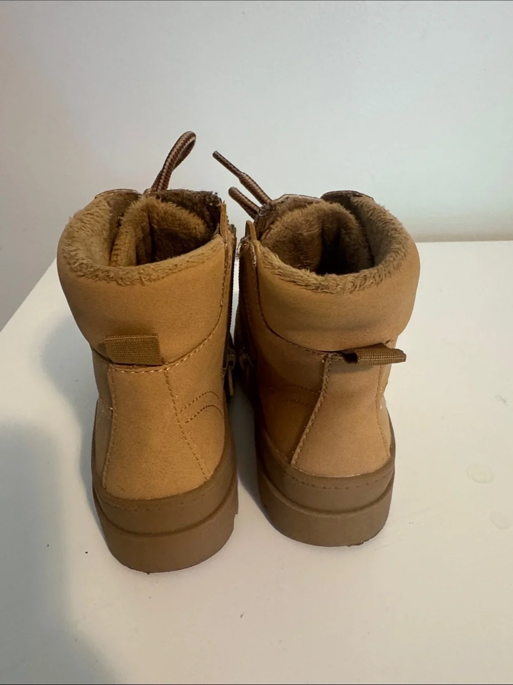 Kids Tan Lace-Up Lined Boots